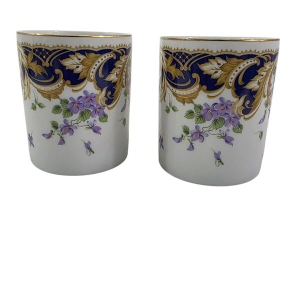 Andrea by Sadek Royal Violets Gold Rim 10 Oz Porcelain Mugs Cups – Set of 2 - Picture 3 of 16